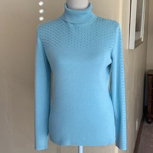 Blue Barry Bricken Silk Knit Turtleneck Sweater